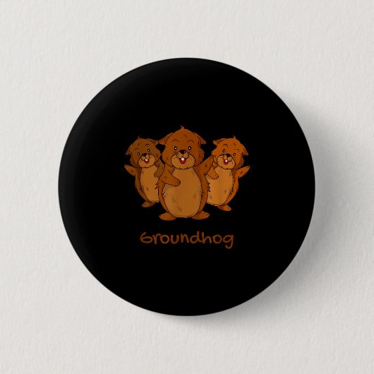 Drie schattige bosmarmotten Leuke houtchuck & Ronde Button 5,7 Cm (Voorkant)
