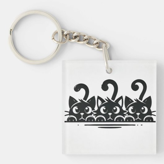 Drie schattige cartoon katten met grote ogen sleutelhanger (voorkant)