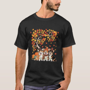 Drie Schattige Corgi's Pompoenen Onder Herfstboom T-shirt