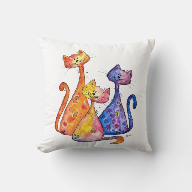 Drie Schattige Fantasievolle Katten Kussen (Voorkant)