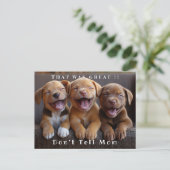 Drie schattige grappige lachende puppy's briefkaart (Staand voorkant)