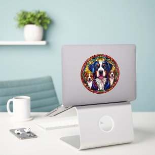 Drie Schattige Honden Glas-in-Lood Stijl Portret Sticker