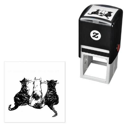 Drie schattige katten op een rij  zelfinktende stempel (In situ)