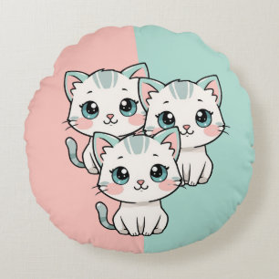 Drie Schattige Kawai Katten Rond Kussen
