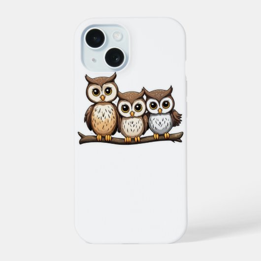 Drie Schattige Kleine Uil iPhone 15 Case (Achterkant)