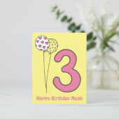 Drie - Schattige Kleurrijke Kinderen 3e Verjaardag Briefkaart (Staand voorkant)