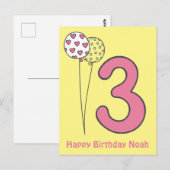 Drie - Schattige Kleurrijke Kinderen 3e Verjaardag Briefkaart (Voorkant / Achterkant)