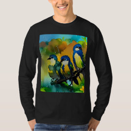Drie Schattige Kleurrijke Vogels In Regen Aquarel T-shirt