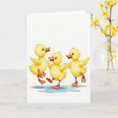 Drie Schattige Kuikens Splash Kaart (Gele Bloem)