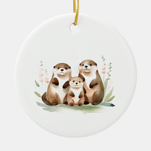 Drie Schattige otters en je eigen foto Keramisch Ornament (Voorkant)
