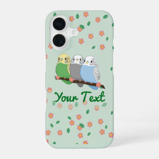 Drie Schattige Parkieten Bloesem Kersenbloesem iPhone 16 Hoesje