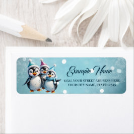 Drie schattige pinguïns etiket
