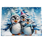 Drie schattige pinguïns groot cadeauzakje (Voorkant)