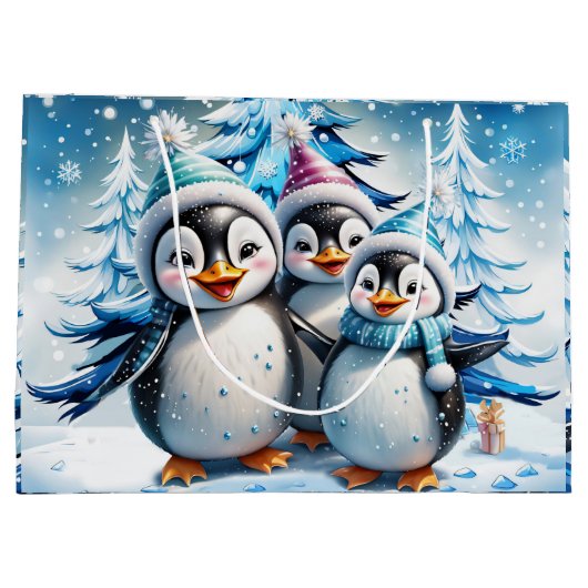Drie schattige pinguïns groot cadeauzakje (Achterkant)