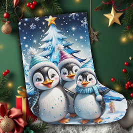 Drie schattige pinguïns grote kerstsok