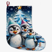 Drie schattige pinguïns grote kerstsok (Voorkant)