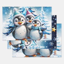 Drie schattige pinguïns inpakpapier vel