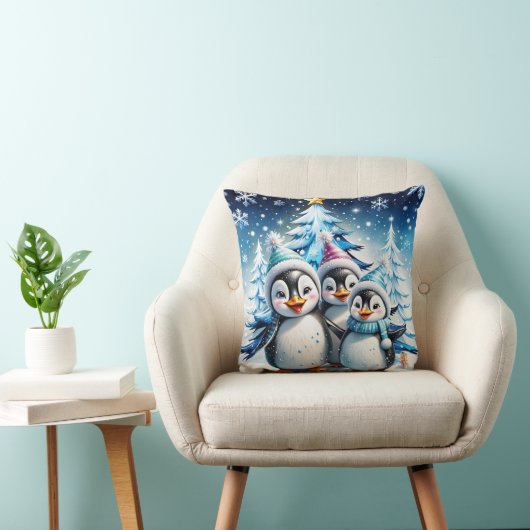 Drie schattige pinguïns kussen (Stoel)