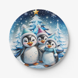 Drie schattige pinguïns papieren bordje