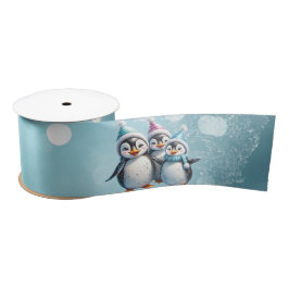 Drie schattige pinguïns satijnen lint