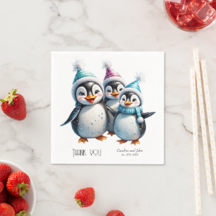 Drie schattige pinguïns servet