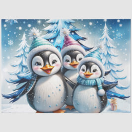 Drie schattige pinguïns tissuepapier
