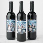 Drie schattige pinguïns wijn etiket (Flessen)