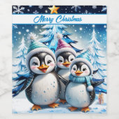 Drie schattige pinguïns wijn etiket (Enkel label)