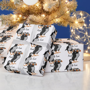 Drie Schattige Puffin Permanent Cartoon Cadeaupapier