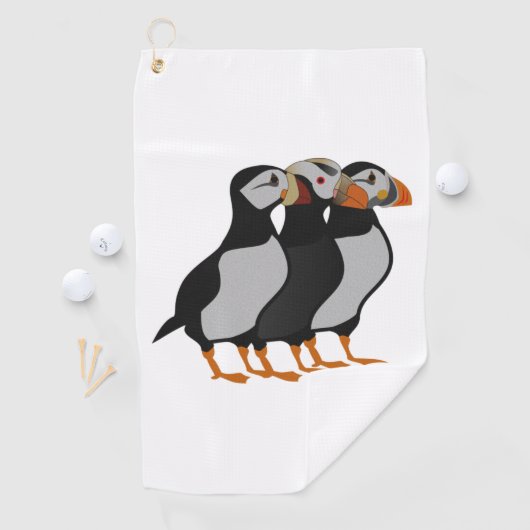 Drie Schattige Puffin Permanent Cartoon Golfhanddoek (Insitu)