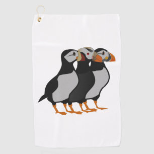 Drie Schattige Puffin Permanent Cartoon Golfhanddoek