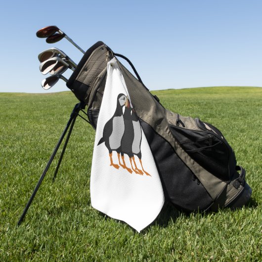 Drie Schattige Puffin Permanent Cartoon Golfhanddoek (Groen)