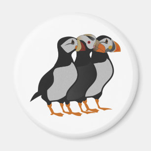 Drie Schattige Puffin Permanent Cartoon Magneet