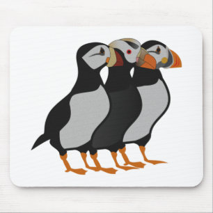 Drie Schattige Puffin Permanent Cartoon Muismat
