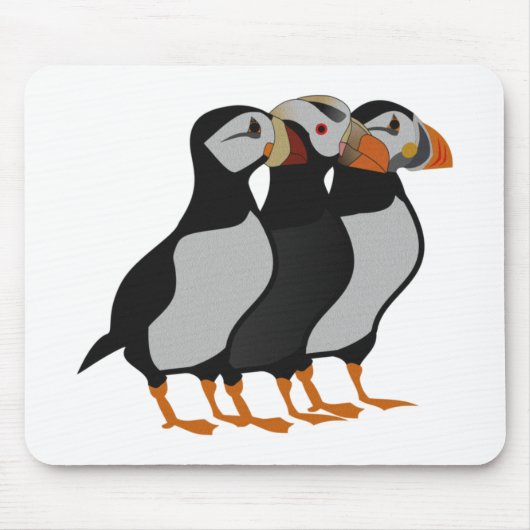 Drie Schattige Puffin Permanent Cartoon Muismat (Voorkant)