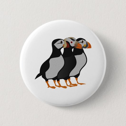 Drie Schattige Puffin Permanent Cartoon Ronde Button 5,7 Cm (Voorkant)