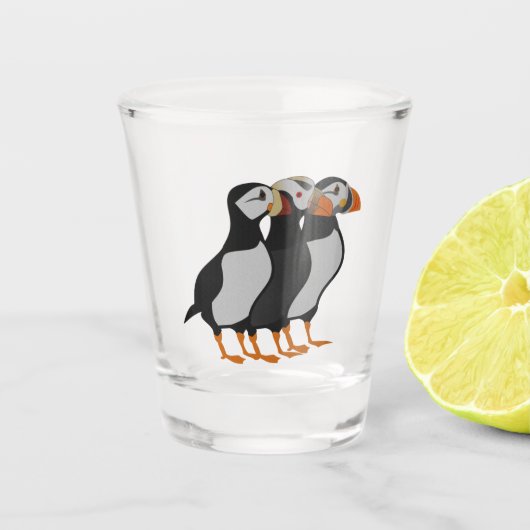 Drie Schattige Puffin Permanent Cartoon Shot Glas (Voorkant)