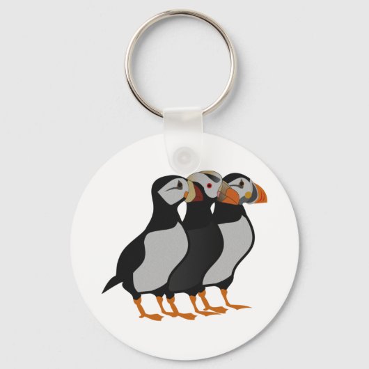 Drie Schattige Puffin Permanent Cartoon Sleutelhanger (Voorkant)