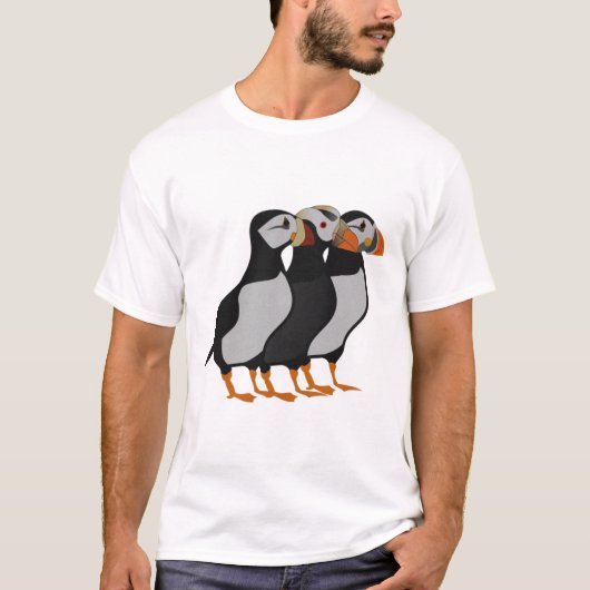 Drie Schattige Puffin Permanent Cartoon T-shirt (Voorkant)