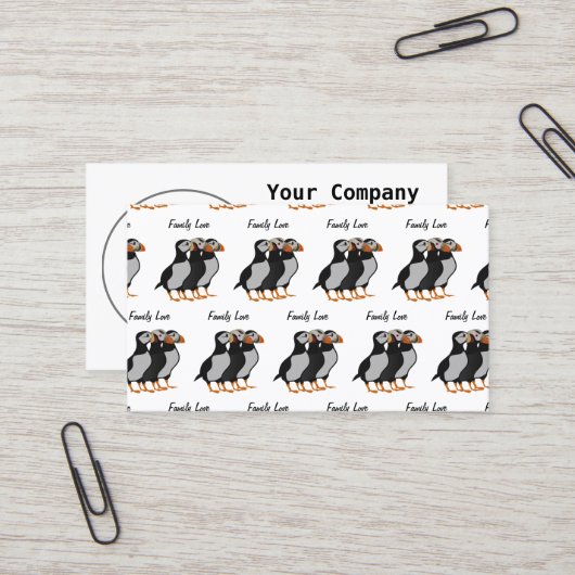 Drie Schattige Puffin Permanent Cartoon Visitekaartje (Voorkant / Achterkant in situ)