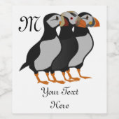 Drie Schattige Puffin Permanent Cartoon Wijn Etiket (Enkel label)