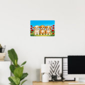 Drie schattige puppy's & rode klaprozen poster (Thuiskantoor)
