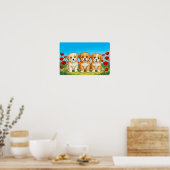 Drie schattige puppy's & rode klaprozen poster (Keuken)