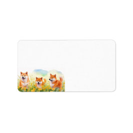 Drie schattige Shiba Inus en Paardebloemen adresla Etiket