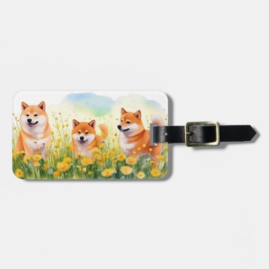 Drie schattige Shiba Inus en paardenbloemen bagage Bagagelabel (Voorkant horizontaal)