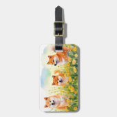 Drie schattige Shiba Inus en paardenbloemen bagage Bagagelabel (Voorkant verticaal)