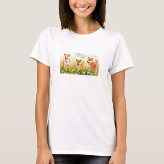 Drie schattige Shiba Inus en paardenbloemen bagage T-shirt