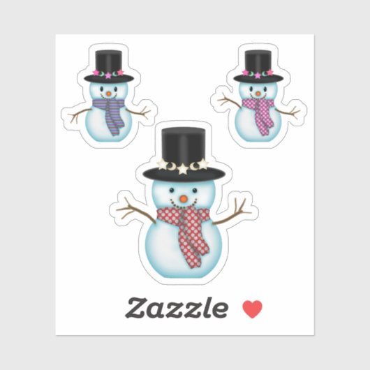 Drie schattige sneeuwmannen Kerstvakantie Kunst Sticker (Vel)