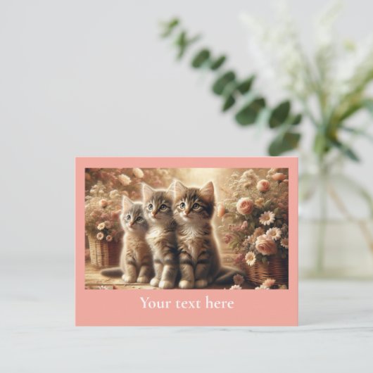 Drie Schattige Tabby Kittens met bloemen Briefkaart (Staand voorkant)