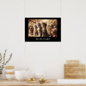 Drie Schattige Tabby Kittens met bloemen Poster (Keuken)